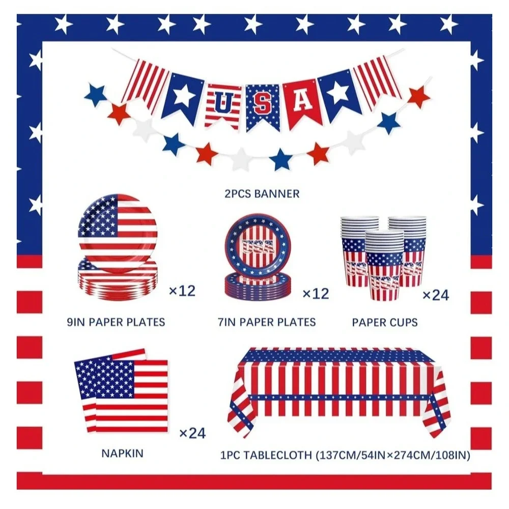 75 Pcs 4th of July Patriotic Party Decorations Set, Red White Fourth of July